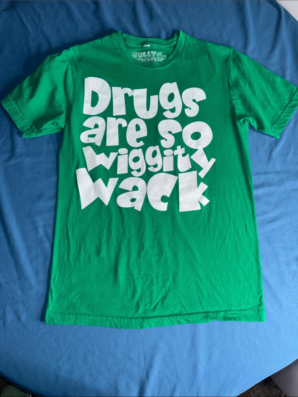 Green Graphic Short-Sleeve Tee with White Slogan